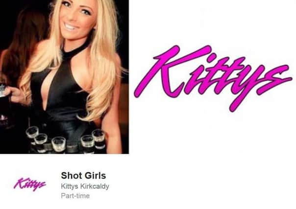 Advert for Kittys Nightclub job - Shot Girls.