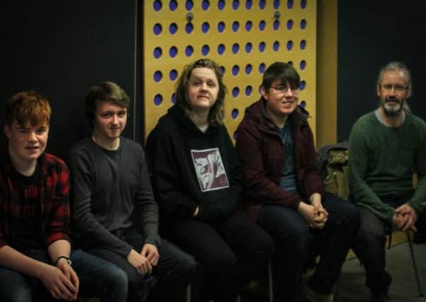 Lewis Capaldi with staff and students from Fife College.