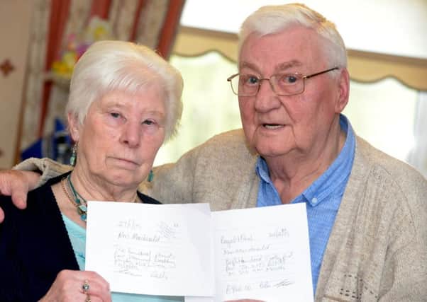 Christine and Ian MacDonald who were due to have their Diamond Wedding celebration at The Royal Hotel in Dysart this Saturday. Pic: George McLuskie.