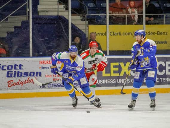Danick Gauthier in possession during last night's defeat to Cardiff Devils. Pic: Jillian McFarlane