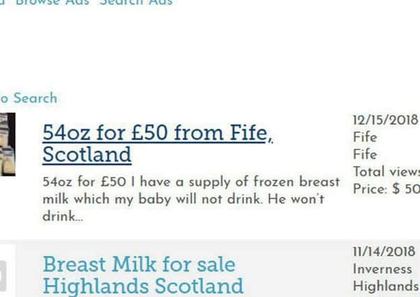 Blackmarket breast milk is being sold online in Fife.