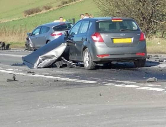Scene of the two-car crash on A911 Glenrothes to Leven. Picture: Fife Jammer Locations