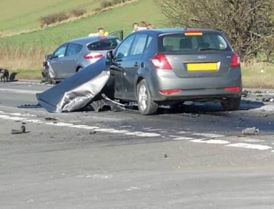 Scene of the two-car crash on A911 Glenrothes to Leven. Picture: Fife Jammer Locations