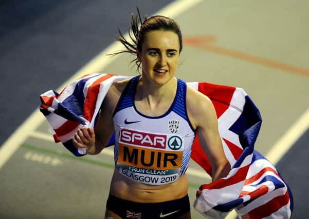 03-03-2019. Picture Michael Gillen. GLASGOW. Emirates Arena. 35th European Athletics Indoor Championships Glasgow 2019. Laura Muir wins 1500m and completes her double, double.