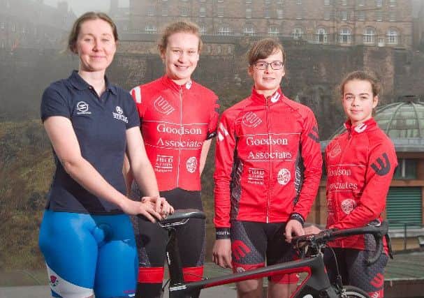 Launch event... Katie Archibald with Edinburgh RC Goodson Race Team, 
Katie Galloway, 
Kirsty Johnson and 
Rudie Shearer.