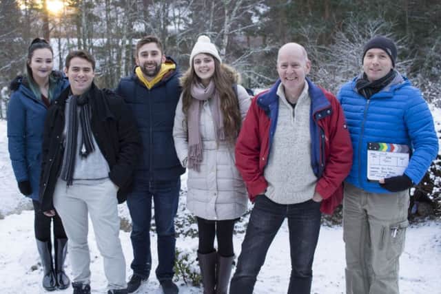 The cast and crew of the film Cold on location in Boat of Garten. From left to right: Nicola Patrick, Gavin Hugh, Joshua Gajree, Rowan Birkett, Craig J Seath and Steven J Quinn.