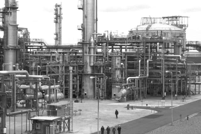 Part of the 83 miles of insulated pipes at the Esso ethylene plant at Mossmorran