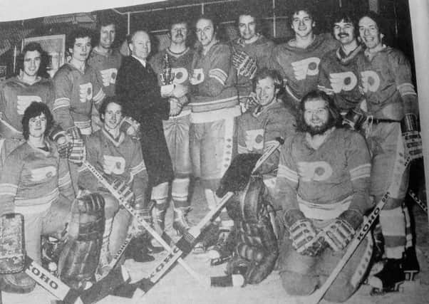 Fife Flyers 1977-78 -  the team collect the Slapshot Trophy which was on offer to promote the legendary ice hockey film which had just been released, starring Paul Newman. They beat Murrayfield Racers in a game televised by Scotspsort on STV, and shown on Boxing Day.