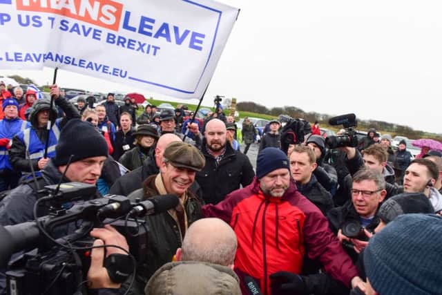 MEP Nigel Farage arrives at Seaham for the 'March To Leave'