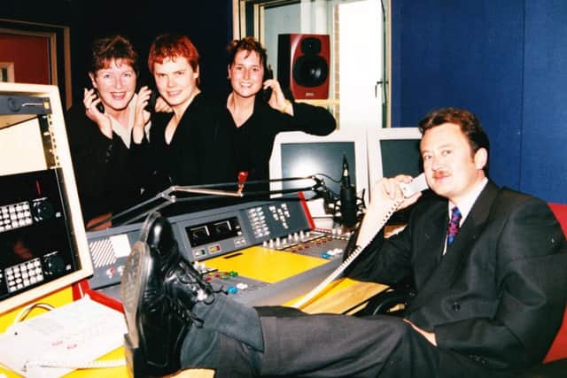 The first sales team at Kingdom FM with Linda McCabbe, Carol Johnstone, Yvonne Milne and sales boss Jim Hamilton. Pic: John Murray.