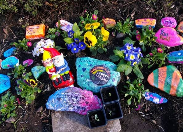 Stones decorated by pupils for the garden at Inchkeith Court in Glenrothes.