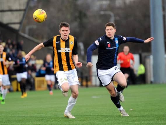 Ross Dunlop and Kevin Nisbet in action the last time the sides met at Bayview in November, when East Fife won 2-1. Pic: Fife Photo Agency