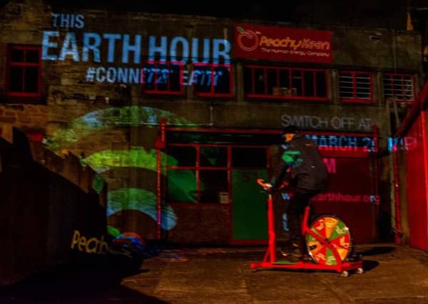 The laser show was powerd by human energy - via cycling.