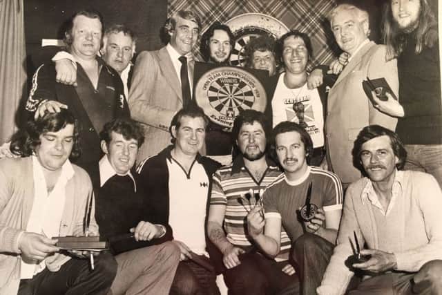 Jocky Wilson as part of the Alpha Bar Kirkcaldy darts team that were the first pub side to win the Evening News Scottish Open Team Championship 1978. (Pic FFP).
