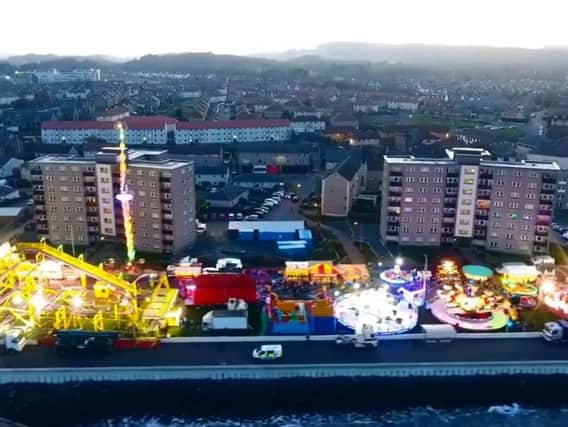 The drone footage shows the length of the market.