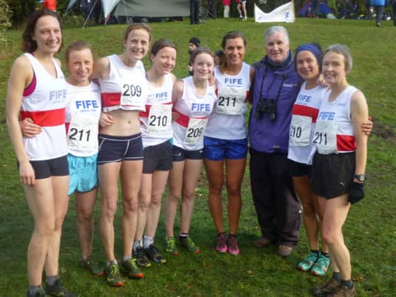Coach Ron Morrison with some of his leading Fife female athletes.