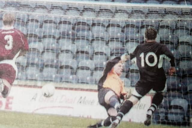 Raith Rovers Under 19s win the SFL Youth Cup in 2008 - Lee Bryce pictured scoring in the 3-1 win over Stenhousemuir (Pic: Fife Free Press)