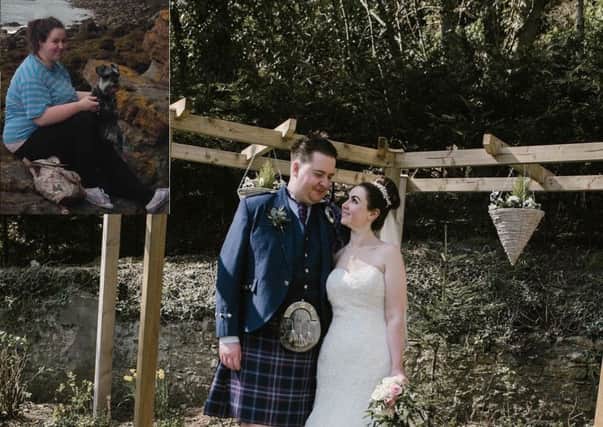 Emma is pictured on her wedding day. Inset: Before the weight loss.