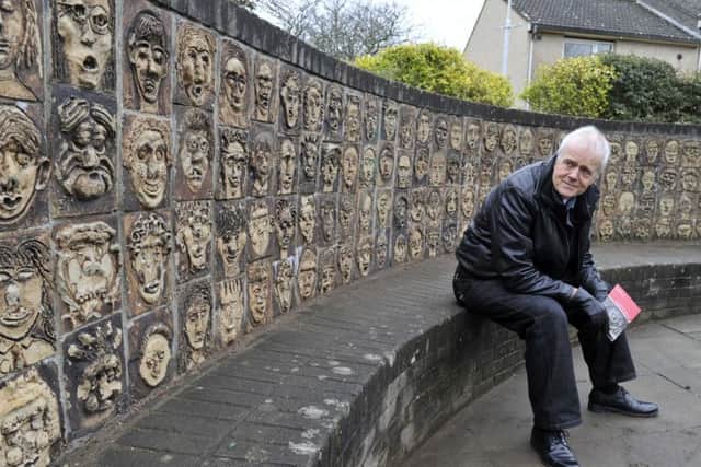 Malcolm with 'The Audience', created in 1993 with the help of pupils from Newcastle pPrimary School.