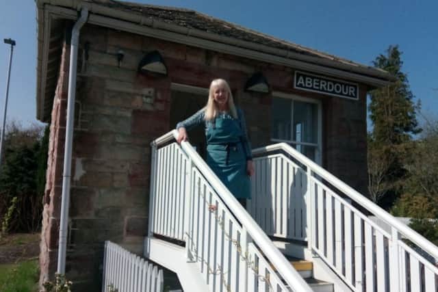 Artist Lynette Gray at the Aberdour Signal Box Studio.