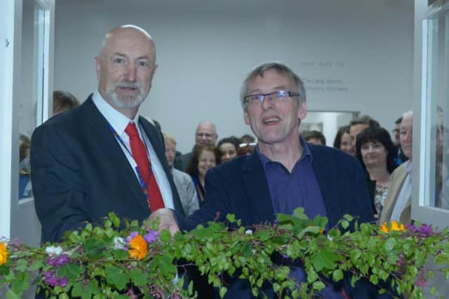 Councillor Neil Crooks and Pete Ritchie from Nourish Scotland officially opened Greener Kirkcaldy's new community building. Pic: George McLuskie.