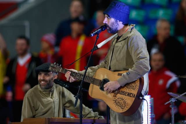 Gruff Rhys with Super Furry Animals at Cardiff City stadium in 2015 (Photo by Stu Forster/Getty Images)