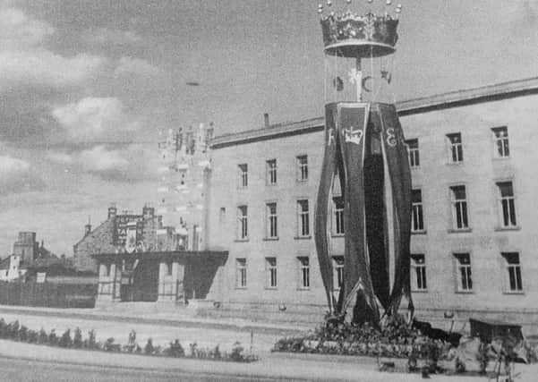Kirkcaldty Town Square 1953 - decorated for coronation of The Queen