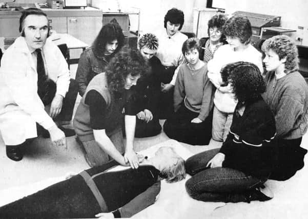 Student Nurse Deirdre Duncan practices CPR at the new College of Nursing and Midwifery in Kirkcaldy in 1987