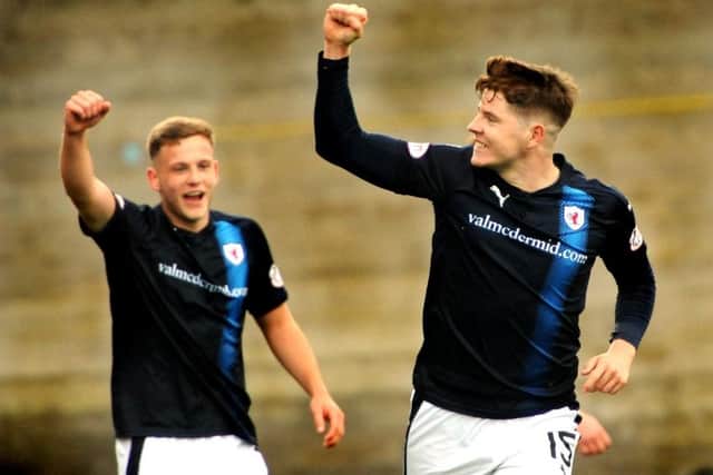 Raith Rovers striker Kevin Nisbet celebrates a recent goal against Brechin. Credit- Fife Photo Agency