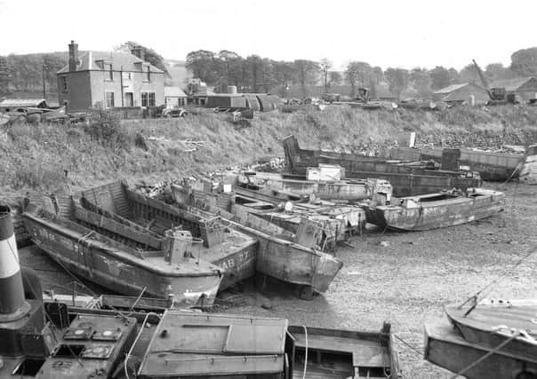 St David's harbour in Burntisland Fife  Old landing craft from World War II waiting for breaking up.