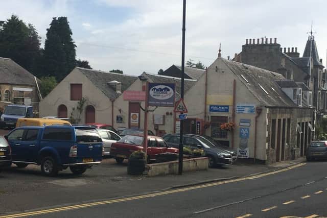 Woodside Garage, Aberdour subject of planning application to demolish garage and cottages and relocate in order to build new Co-op store Aug 2018