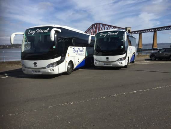 A Bay Travel bus carrying Raith Rovers supporters had its rear window smashed in Forfar on Saturday.