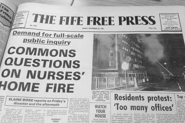 Fife Free Press front page reporting on the fire