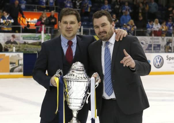 Todd Dutiaume  and Jeff Hutchins with the Gardiner Conference trophy. (Pic: Steve Gunn)