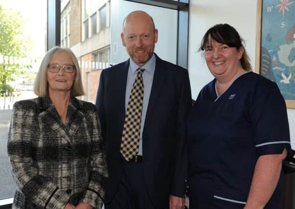 Pictured is Tricia Marwick, Nicholas Russell from Balbirnie House Hotel and Angela Glancey Snr Charge Nurse at the launch. Pic: George McLuskie.