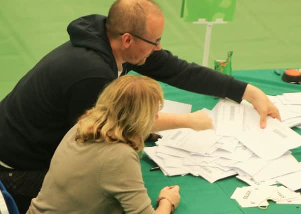 Counting the votes at Michael Woods Sports Centre, Glenrothes (Pic: Andrew Beveridge)