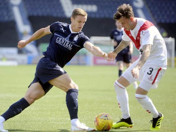 Kieran MacDonald (right) in action for Airdrie against Falkirk. Pic: Michael Gillen