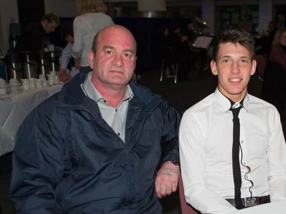 Glenrothes Boxing Club head coach Stevie McGuire pictured with Connor Law at the Kirkcaldy & Central Fife Sports Council awards evening in 2014. Pic: Steven Brown