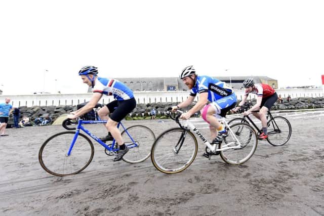 Cyclists competing at Saturday's beach games in Kirkcaldy. Pic credit- WALTER NEILSON.