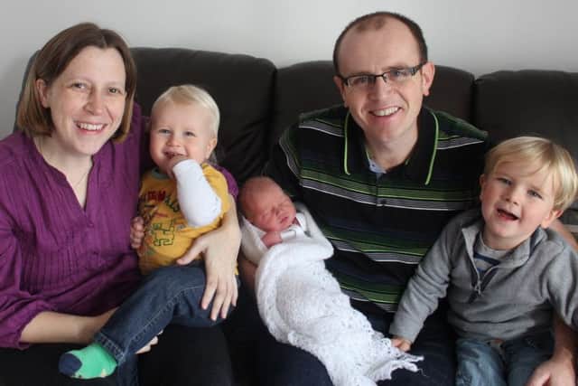 Happier times...Kirsten and Colin Brown with Eilish shortly after she was born on November 16, 2013, and their sons Keir and Innes. In April the following year, the family were dealt a cruel blow when Eilish was diagnosed with Krabbe Disease.