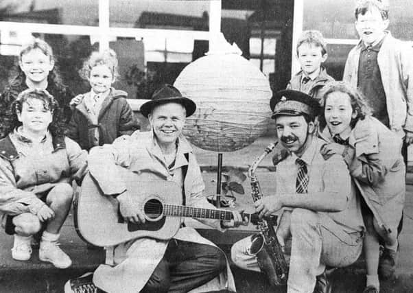 The Singing Kettle visit Valley Primary School in 1990. they performed an environmentally-friendly show aimed at teaching Fife's youngsters about the dangers of pollution.