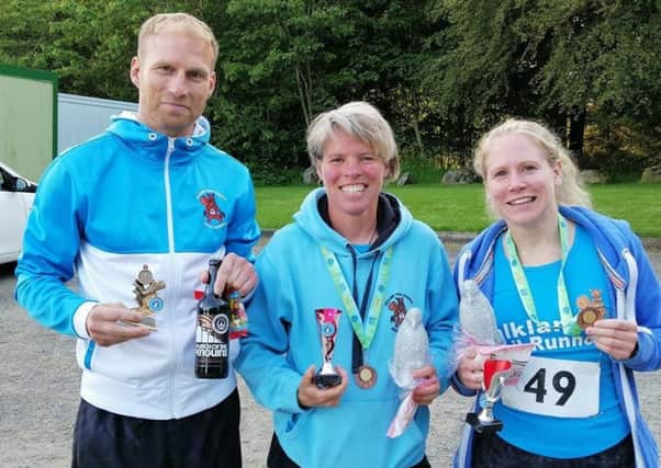 The FTR members who won prizes at the Chilly Willy Trail Race in Glenrothes from left Dave Clark, Susanne Lumsden and Hailey Marshall.