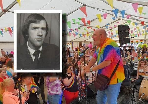 Dave, inset, as a young man, and at Fife Pride 2017.
