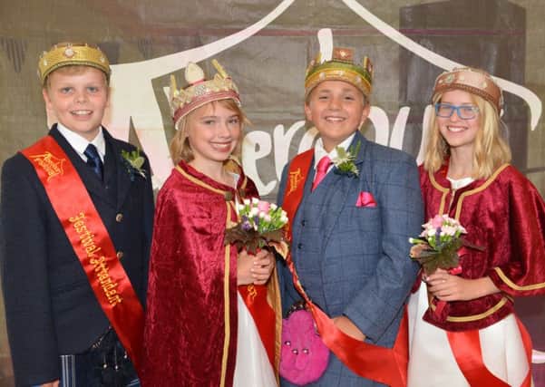 The Royal Party at last year's Aberdour Festival: Peter Bryden attendant 12 Queen Zoe MacNulty 12,Attendant Maddy Phillips 11,, Myles Adam King 12, Attendant Maddy Phillips 11. Pic: George McLuskie.
