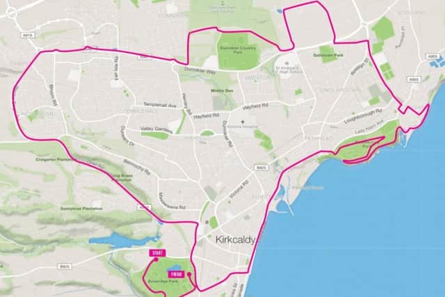 The route map for the 2019 Kirkcaldy Parks Half Marathon.