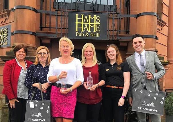 From left, Hamish Foundation founders Ms MacCallum, Linda-Anne Beaulier, Maggie Picken, Ms McDougall, Hannah Websiter, Hams Hame, Harry Donaghy, food and beverage manager at the Old Course Hotel.
