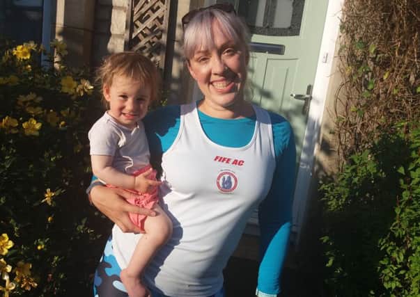 Cat Payne with her daughter Wren. Cat is running her first half marathon - the Kirkcaldy Parks Half Marathon next month.