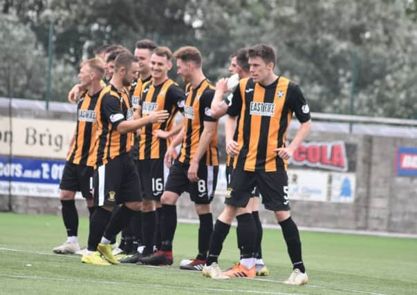 East Fife players during Saturday's penalty shoot-out against Hearts (Pic by Kenny Mackay)