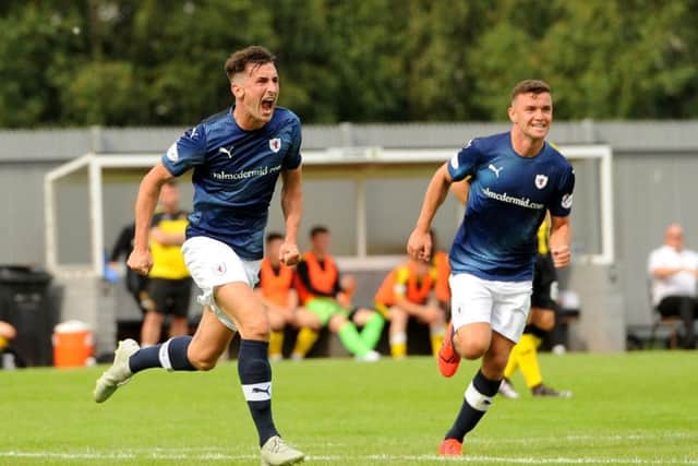 Dumbarton  v Raith Rovers - Grant Anderson celebrates scoring - credit- Fife Photo Agency