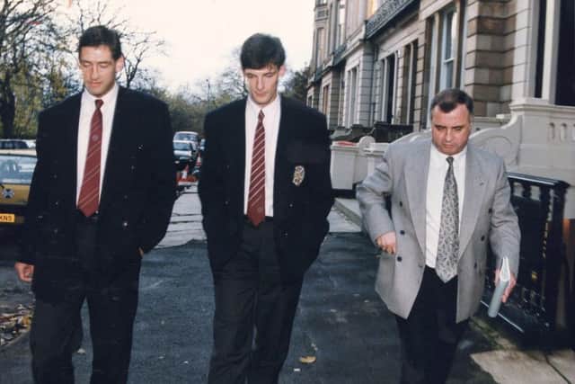 Graeme Hogg, Craig Levein and Tommy McLean arriving for an SFA disciplinary hearing.
